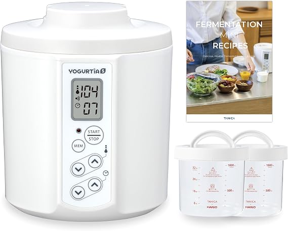 [TANICA] YOGURTiA Yogurt Maker & Fermented Food Machine Precise Temperature Control (1F/1C Increments) for Consistent Results, 77-158F (25-70C), 100-240V, Made in Japan, 2 Glass Pots, Timer