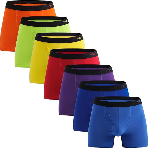 Innersy Men's Boxer Shorts without Fly Stretchy Retro Shorts Soft Trunks Cotton Colourful Underwear Pack of 7 Weekly retro shorts multi-pack breathable training/sports underwear anti-chafing trunks long cotton underwear men