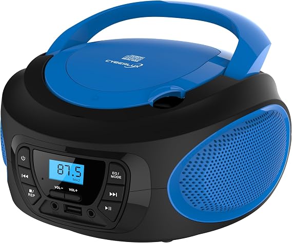 Portable CD-Player CD/CD-R USB FM Radio AUX-In Earphone Jack Kids Radio Boombox CD Radio Stereo System |Compact System Cobalt Blue