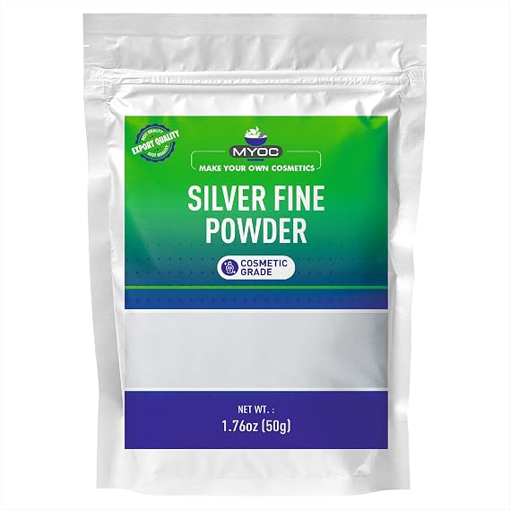 Silver Powder Cosmetic Grade 50 g / 1.76 oz Fine Metallic Powder for Cosmetic Formulations, Decorative Use & DIY Projects