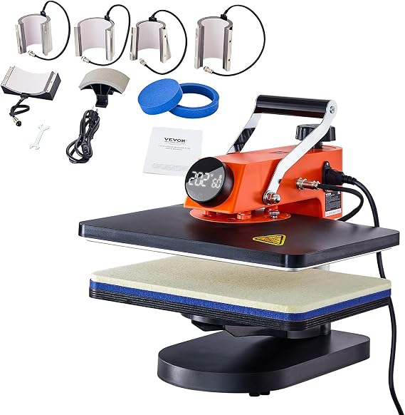 VEVOR Heat Press Machine 8 in 1 Combo Heat Press 15x12 Inch 360 Swing Away Digital Tshirt Press Machine Multifunction Heat Transfer Sublimation for T Shirts Mugs Hat Plate Cap, Knob Style