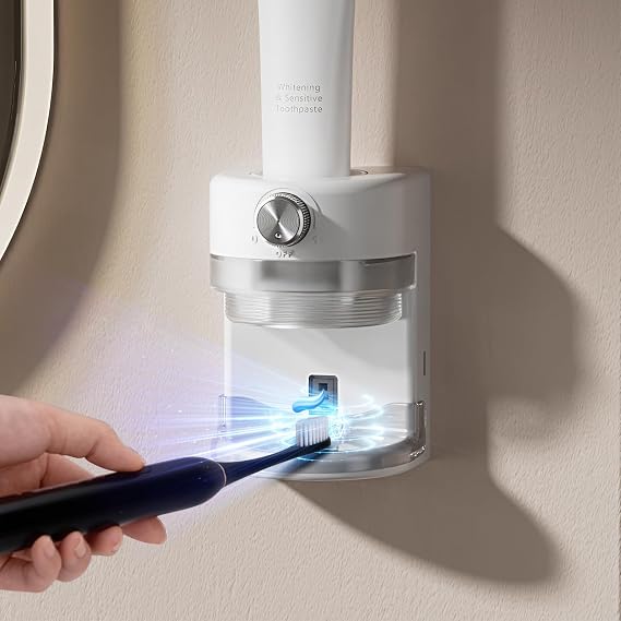 Toothpaste Squeezer, Bathroom wall Mounted Electric Toothpaste Dispenser with Adjustable Toothpaste Dispensing Amount, Automatic Toothpaste Dispenser for Adults and Kids (Black)