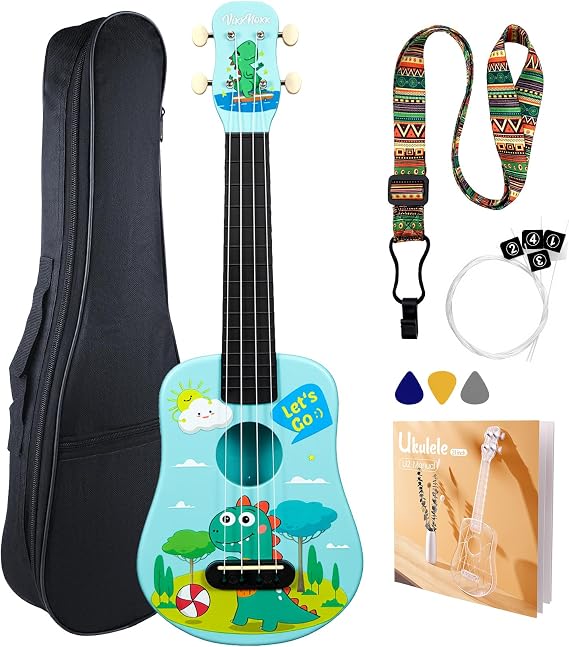 21 Inch Soprano Ukulele for Beginners, Kids, Adults & Students | Nylon Strings Hawaiian Ukelele Starter Kit with Gig Bag, Strap, Picks, Extra Strings Portable Musical Instrument Holiday Gift