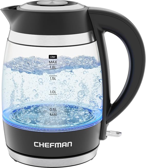 Chefman Glass Electric Kettle 1.8L 3000W, Auto Shut-Off, BPA Free