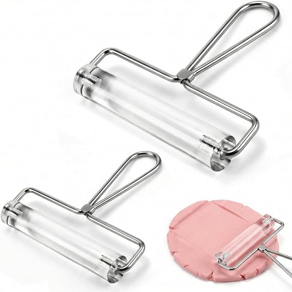 Zhehao 2 Pcs Acrylic Clay Roller 4 and 6 Inch Clear Clay Rolling Pin and Stamping Tools with Steel Handle for DIY Handmade Printing Crafts Dough Fondant Art Supplies