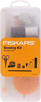 Fiskars Sewing Kit with Scissors, Measuring Tape, Pins, Thread and More, 62-Piece Sewing Set with Case, Craft Supplies, Clear