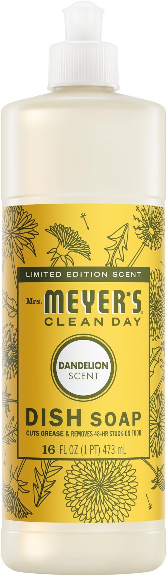 MRS. MEYER'S CLEAN DAY Liquid Dish Soap, Dandelion Scent, 16 Fl Oz Bottle