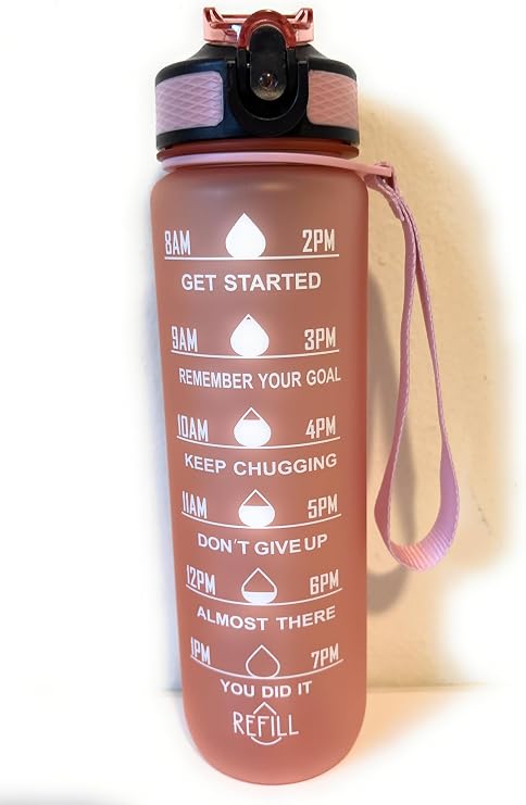 Motivational water bottle with time markers (Rose)