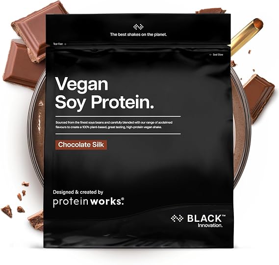Protein Works | Vegan Soy Protein - Black, Chocolate Silk, 16 Servings 500g | Premium Soy Protein Isolate, Vegan Protein Powder, Low Fat, No Added Sugar, 27g Protein, 100% Plant-Based Nutrition