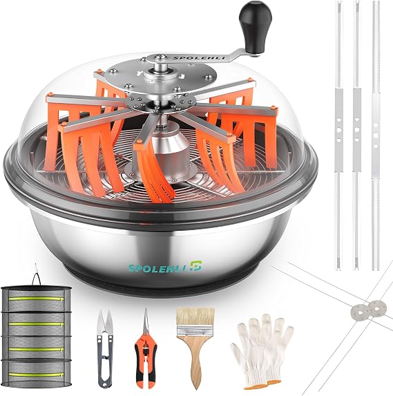 Leaf Bowl Trimmer, 16'' Trimmer Bowl Manual Bud Trimmer for Twist Spin Cut with three kinds of Stainless-Steel Blades, Pruning Shears, Hanging Drying Net, for Cutting Leaves, Buds, Flowers