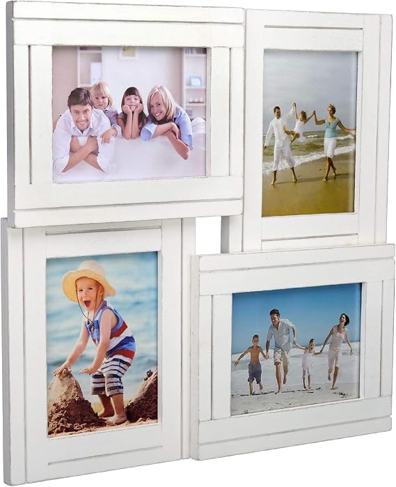 Collage Picture Frames from Rustic Distressed Wood: Holds Four 4x6 Photos: Ready to Hang. Shabby Chic, Driftwood, Barnwood, Farmhouse, Reclaimed Wood Picture Frame Collage (White)