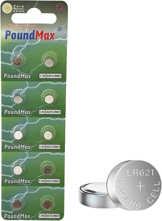 PoundMax AG1 LR621 Batteries 1.5v Alkaline Button Cell Battery - 10 Count
