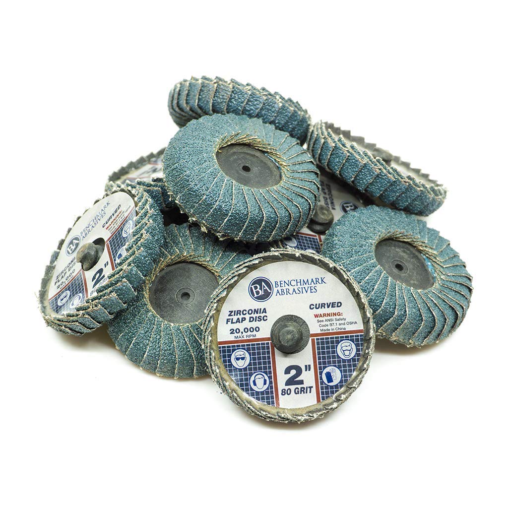 Benchmark Abrasives 2 Quick Change Zirconia Curved Flap Disc Grinding Wheel with Male R-Type Back Design - Finishing, Deburring of Irregular Surfaces - for Die Grinder & More 10 Pack 80 Grit