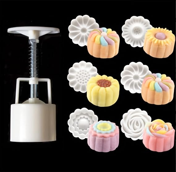 LIUSM Mid-Autumn Festival DIY Hand-Pressure Moon Cake Mould-50g | Moon Cake Mold Set(1 Mold 6 Stamps)