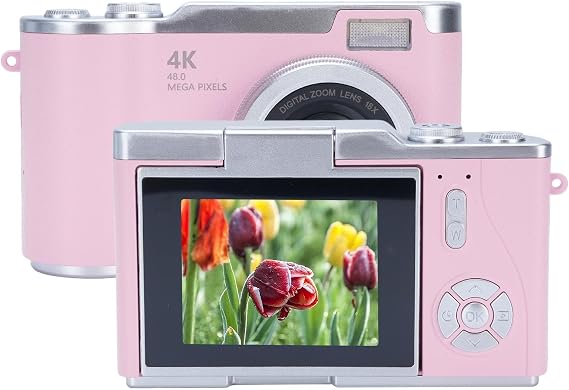 Digital Camera for Photography, 1080P 48MP 2.4 Inch HD Display 8X Electronic Zoom Vlogging Camera, Compact Vintage Travel Video Camera Digital Point and Shoot Camera (PinkPink)