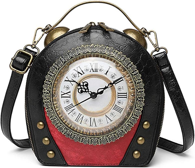 SteamPunk Handbags Women Real Working Clock Antique Shoulder Bag Pu Leather Retro Vintage Evening Cross Body Messenger Bag