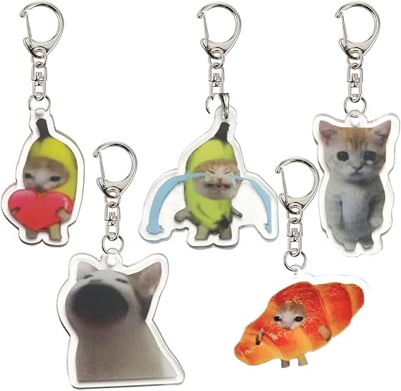 Ethlomoer 5 Cute and Funny Keychains for Backpacks and Cars, Kawaii Cat Keychains Set,featuring Cute Banana Cats