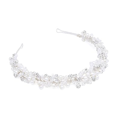 Oriamour Bridal Headband Crystal Tiara for Women Pearl Wedding Headpieces for Bride Hair Accessories for Prom Birthday Party