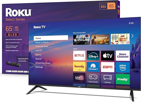 Roku 65-Inch Smart TV 2026 Select Series, 4K QLED TV TV | Flat Screen QLED Television with Voice Remote, Wi-Fi & Bluetooth Headphone Mode - Streaming Live Local News, Sports, Movies