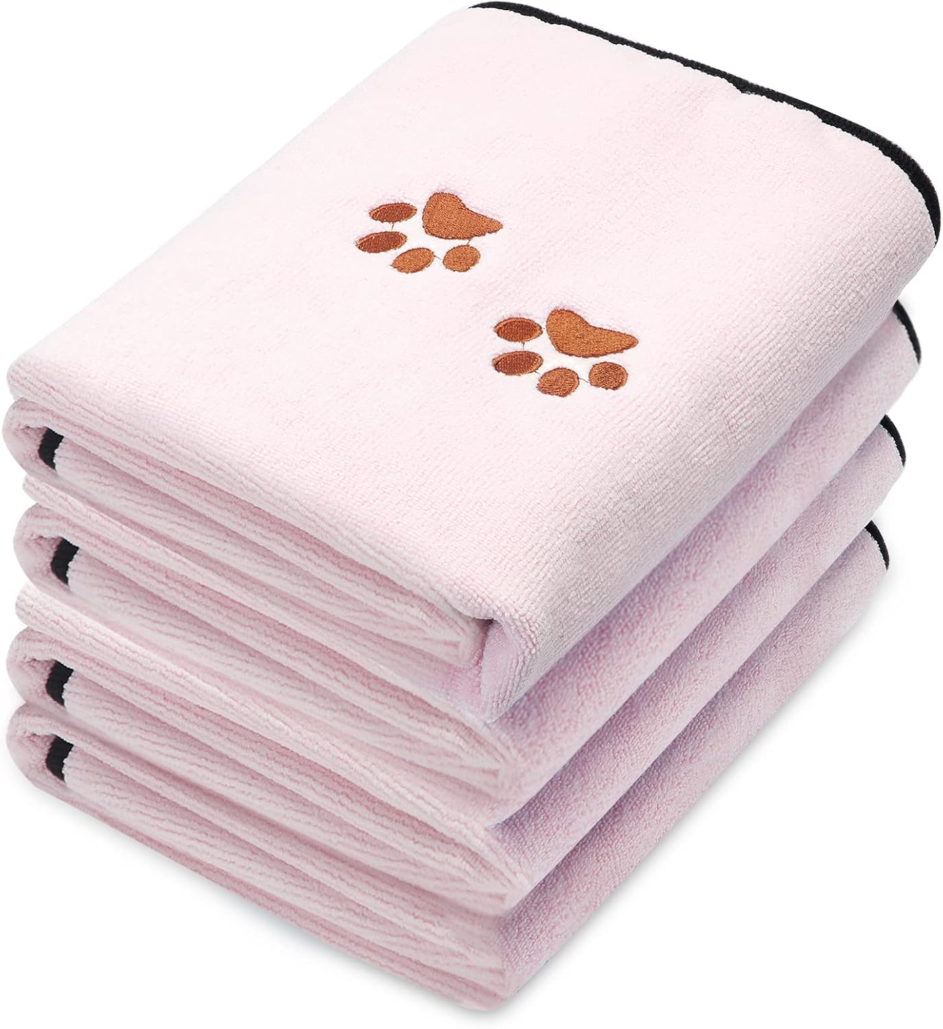 Tegeme 4 Pack Dog Towels for Drying Microfiber Soft Absorbent Pet Bath Towel Dog Drying Grooming Cloth with Embroidered Paw for Pet Cat Bathing Grooming35 x 20 Inch,Pink