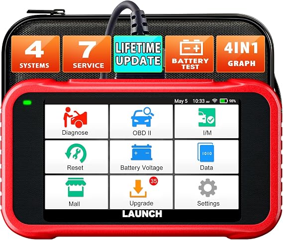 Launch CRP123E OBD2 Diagnostic Device Car Code Reader for Engine ABS SRS Automatic Transmission 7 Resets: ABS Bleeding/Oil/SAS/Throttle/DPF/EPB/Battery Reset Lifetime Upgrade CAN FD & DOIP