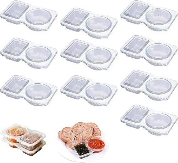 10PCSReusable Snack Containers, Double Compartment Snack Pots with Lids,Thickened and Portable Sauce Condiment and Dip Containers for Picnic/Work Lunch (10)