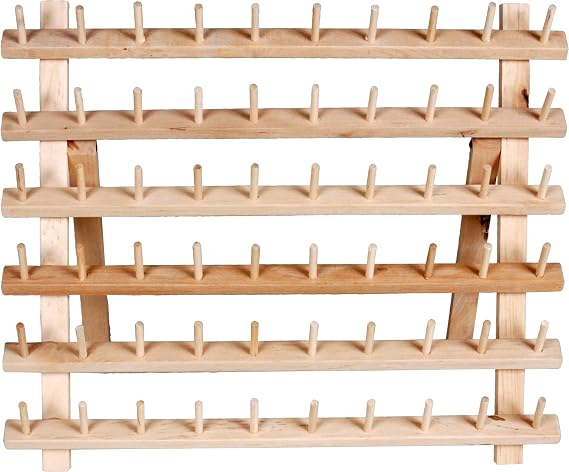 Dritz Wooden Thread Rack Holds 60 Spools Wall-Mount or Free-Standing with Pull-Out Legs Wood Organizer for Sewing, Quilting, Hair Braiding