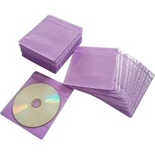 CD/DVD/BluRay Sleeves,Double-Sided Refill Plastic Sleeve for CD and DVD Storage Binders,100 Pack (Purple)
