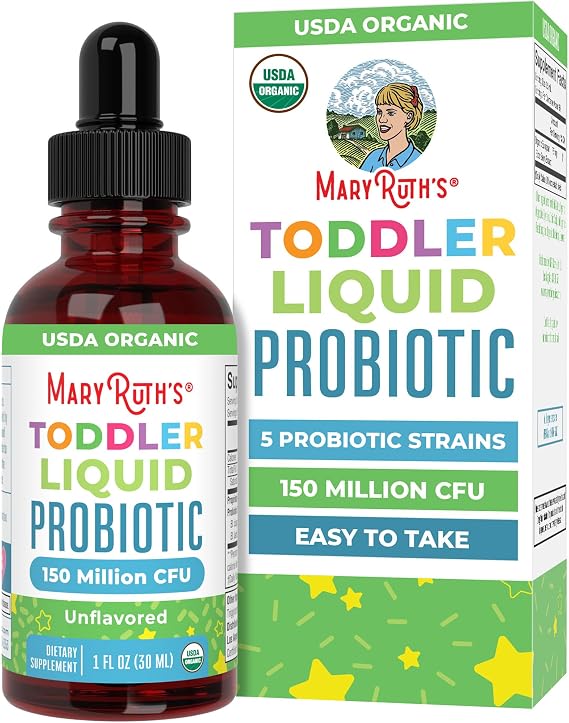 MaryRuth's Organic Toddler Probiotic Liquid Drops, Sugar Free, Ages 1-3 | 5 Probiotic Strains, 150 Million CFU Per Serving, USDA Organic, Sugar Free, Vegan