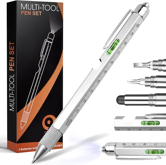 Gifts for Men Him Dad, 9in1 Multi Tool Pen | Novelty Gifts for Men Birthday New Year Anniversary & Dad Stocking Fillers Secret Santa Gadgets