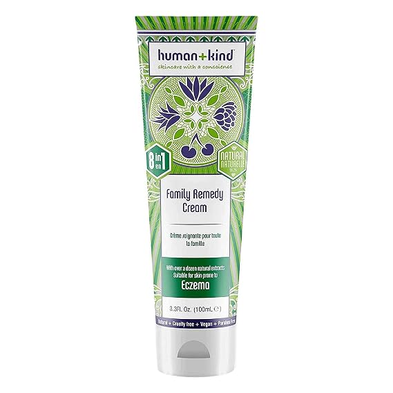 Human+Kind Family Remedy Cream - Smoothing, Healing Body Repair for Burn and Rash Soothing, Itch Relief, and Extremely Dry Skin Hydration - Emollient, Non Greasy Formula - For All Skin Types - 3.3 oz