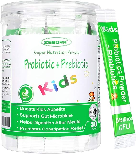 ZEBORA Kids Probiotic & Prebiotics Powder Age 3+, 30 Packets