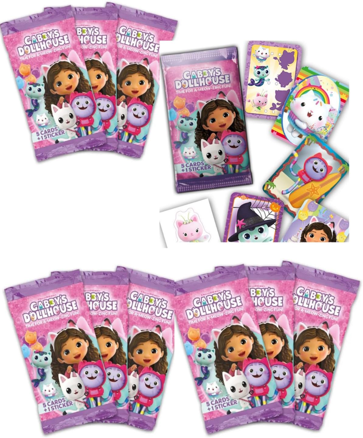 Panini Gabby's Dollhouse Lisanslı Koleksiyon Kartları, 10 Booster Paket (5 Kart + 1 Sticker)