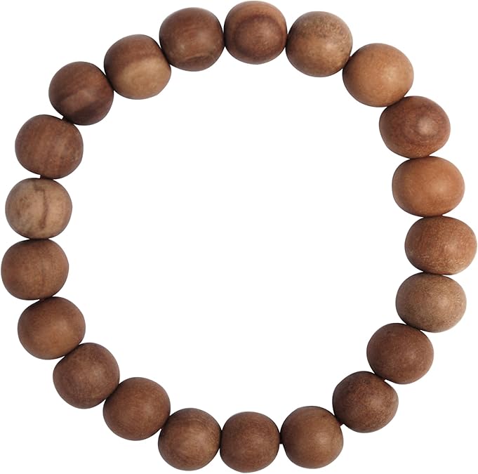 Sandalwood 11-mm Scented Prayer Beads Unisex Wood Bracelet 21-bead with Red Elastic Cord in GIFT BOX