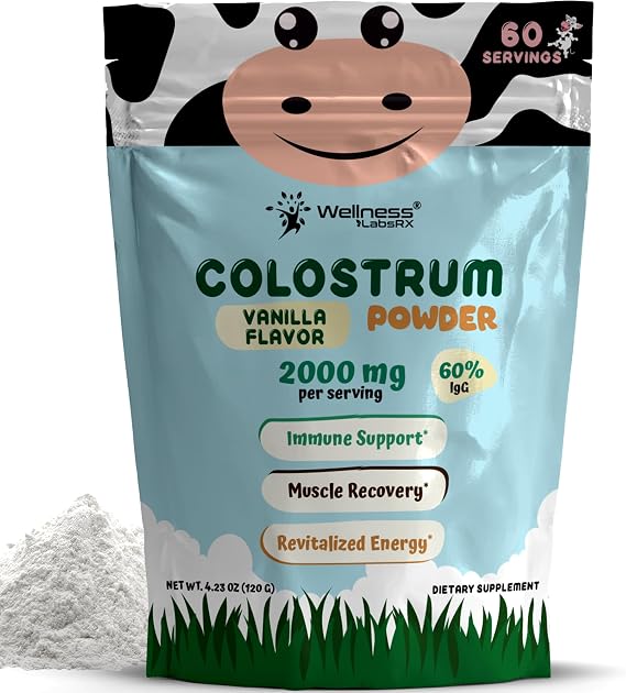 Grass Fed Bovine Colostrum Powder Supplement 2000mg, Vanilla, 60 Servings