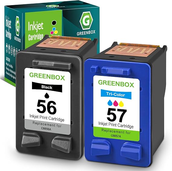 GREENBOX 56 57 Ink Cartridges Combo Pack C6656AN C6657A Black/Color, 2 Pack