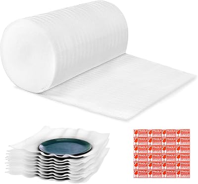 XYH Packing Foam Rolls,15 Wide X 160 Length Foam Wrap Rolls, Moving, Shipping, Glasses, China, Dishes, Stuffing of Carton, with 60 Pcs Fragile Stickers
