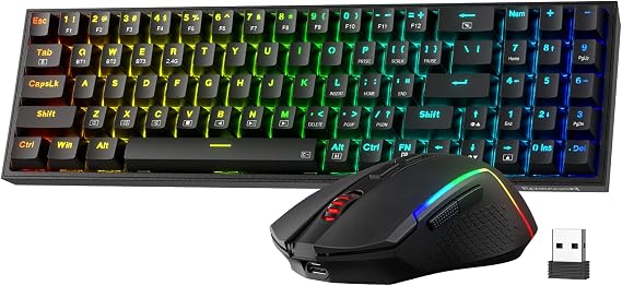 Redragon S136 Combo, K628 PRO 75% Wireless Gaming Keyboard + 7200 DPI Mouse