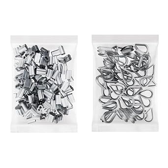 Sanuke 50pcs M3 Stainless Steel Wire Rope Thimbles, 150pcs 1/8" Aluminum Crimping Loop Sleeve