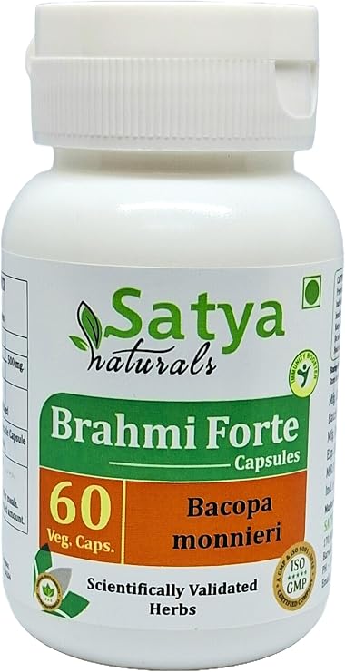 Brahmi Forte Capsules 500 mg. 60 Veg. Capsule | Brahmi (Bacopa Monnieri) Extract Capsules for Men and women | Ayurvedic Herbal Supplement/Remedies | 10:1 Forte (1 Bottle of 60 Capsules)