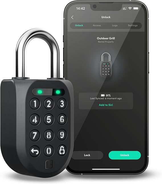 igloohome New Smart Padlock 2 (SP2), The Toughest Smart Padlock Share Access from Anywhere with the Mobile app (iOS/Android) No WiFi Needed, Waterproof & Rechargeable