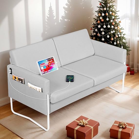 STHOUYN 51" Small Loveseat Sofa for Small Spaces, Comfy Light Grey Couch With 2 USB Ports, Modern 2 Person Loveseat for Living Room Bedroom, Office, Mini Teen (Light Grey)