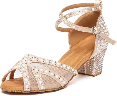 SWDZM Low Heel Ballroom Dance Shoes Women Latin Salsa Wedding Dancing Heels for Women Comfortable