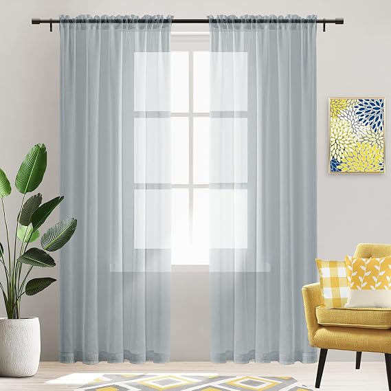 Light Grey Curtains 80 Inch Length for Living Room Window/Bedroom,See Through Transparent Half Privacy Voile Sheer Curtains & Drapes for Side Door,Beautiful Color for Spring Yellow Gray Decor,80 Long