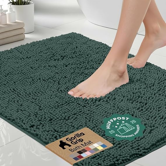 GORILLA GRIP Bath Rug Mat for Bathroom, Thick Chenille, 30x20 Hunter Green