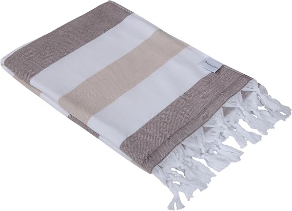 InfuseZen Organic Turkish Terry Cloth Lined Bath & Beach Towel - Brown
