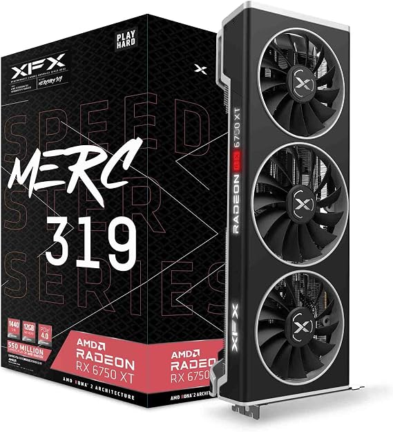 XFX Speedster MERC319 Radeon RX 6750XT Black Gaming Graphics Card with 12GB GDDR6 HDMI 3xDP, AMD RDNA 2 RX-675XYTBDP