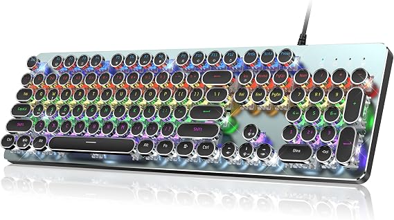 Typewriter Wired Mechanical Gaming Keyboard, Blue Switch LED Backlit