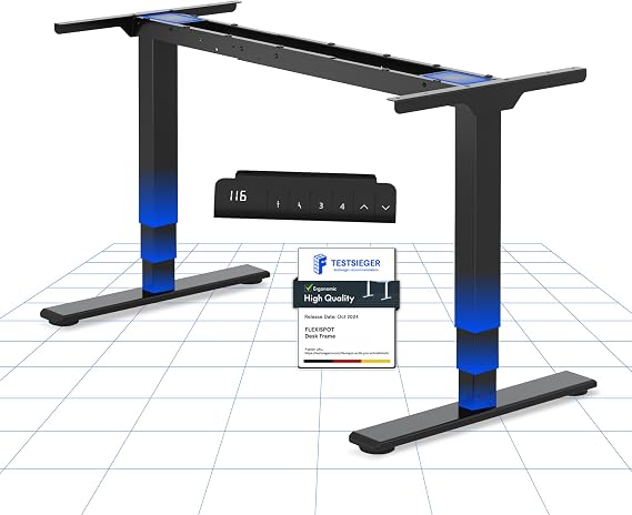 FLEXISPOT Standing Desk Frame Dual Motors 3 Stage, 100KG Heavy Duty | Electric Height Adjustable Desk Sit Stand up with LED Memory and Anti-Collision System, E5 Black