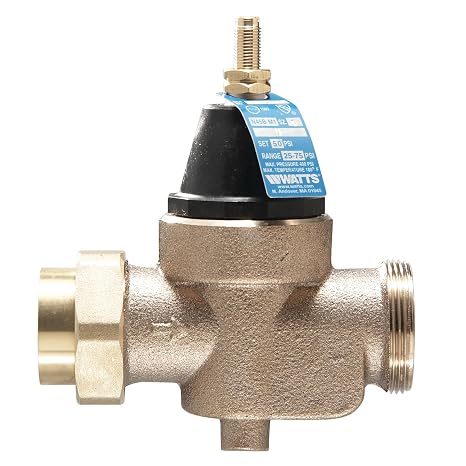 Watts 1/2-Inch Lead-Free Water Pressure Reducing Valve, NPT Union x FPT, Adjust 25-75 PSI, Max Work 400 PSI